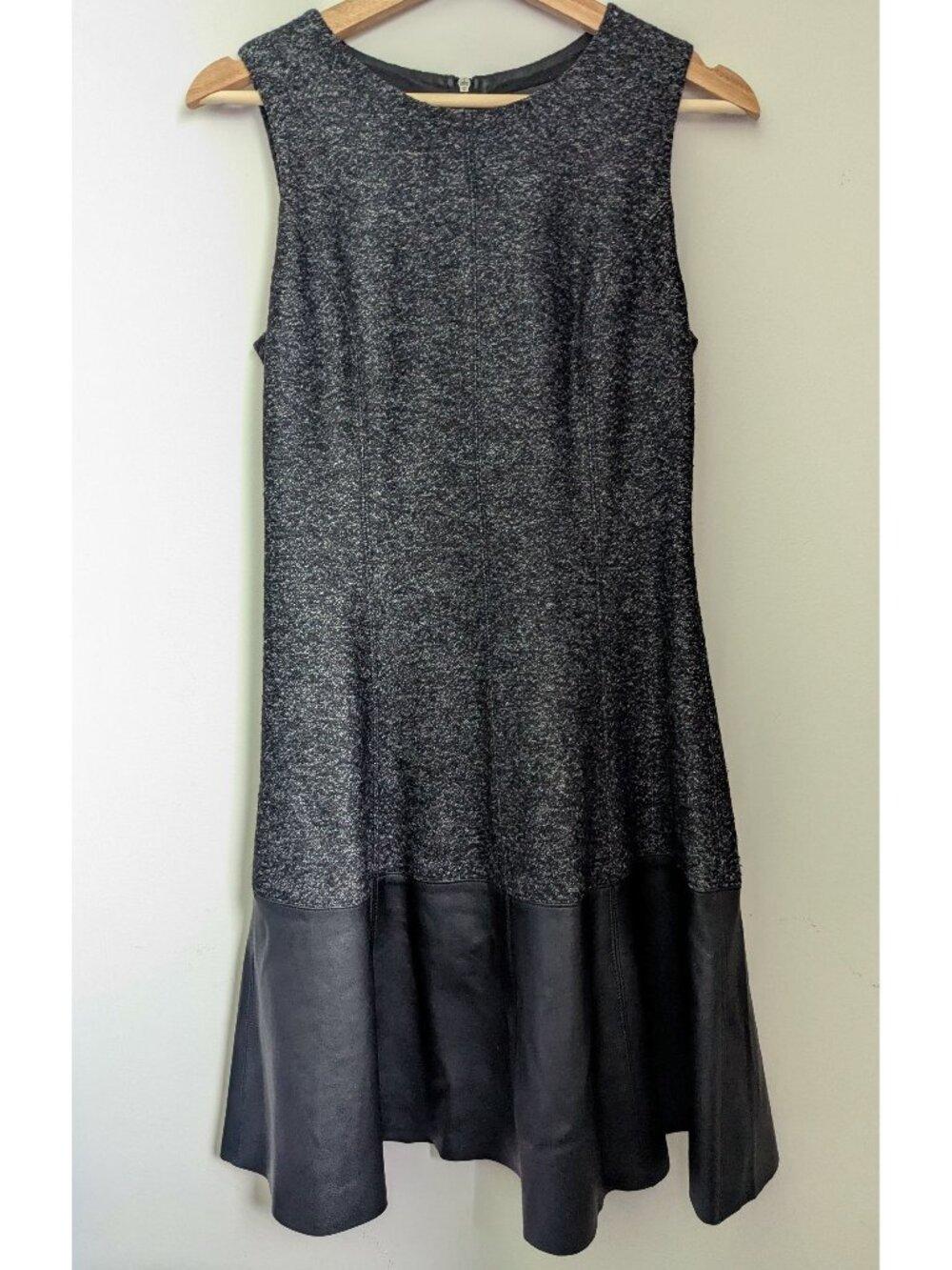 Club Monaco Versatile Wool Dress with Real Leather Trim